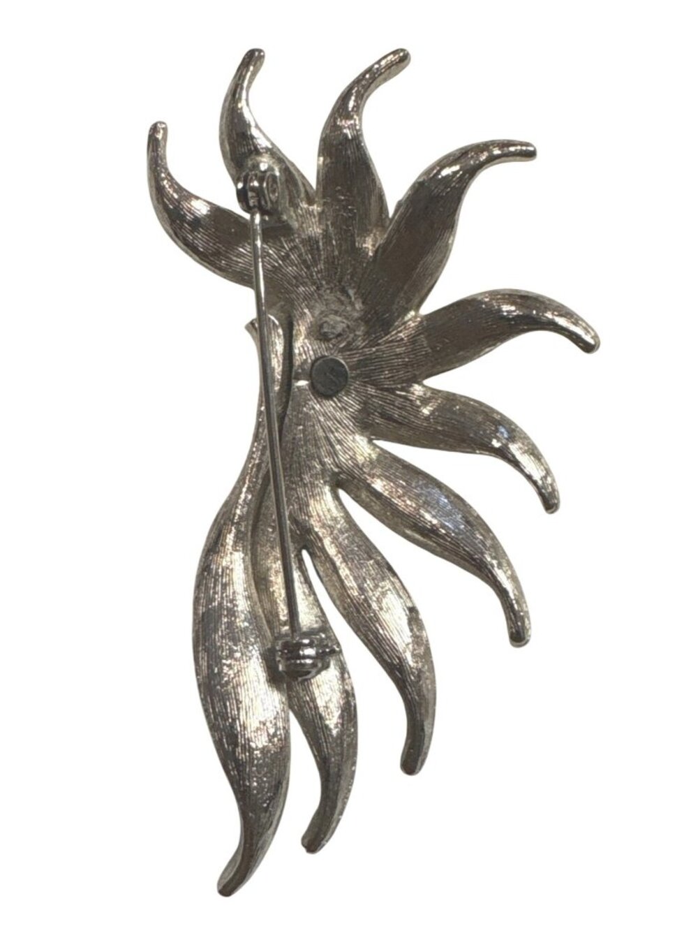 Vintage Silver-Tone Leaf Brooch Pin With Textured & Polished Details Retro State - Picture 5 of 10